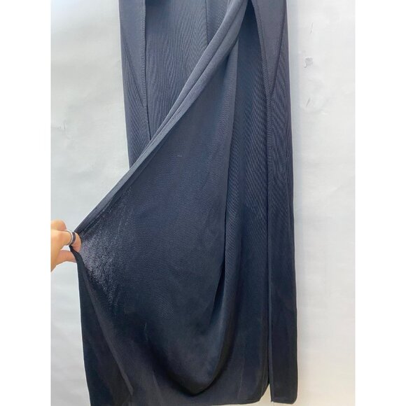 Herve Leger Paris Black Wide Leg Pants Elastic Waist Open Split Sides Size Large - Picture 6 of 10